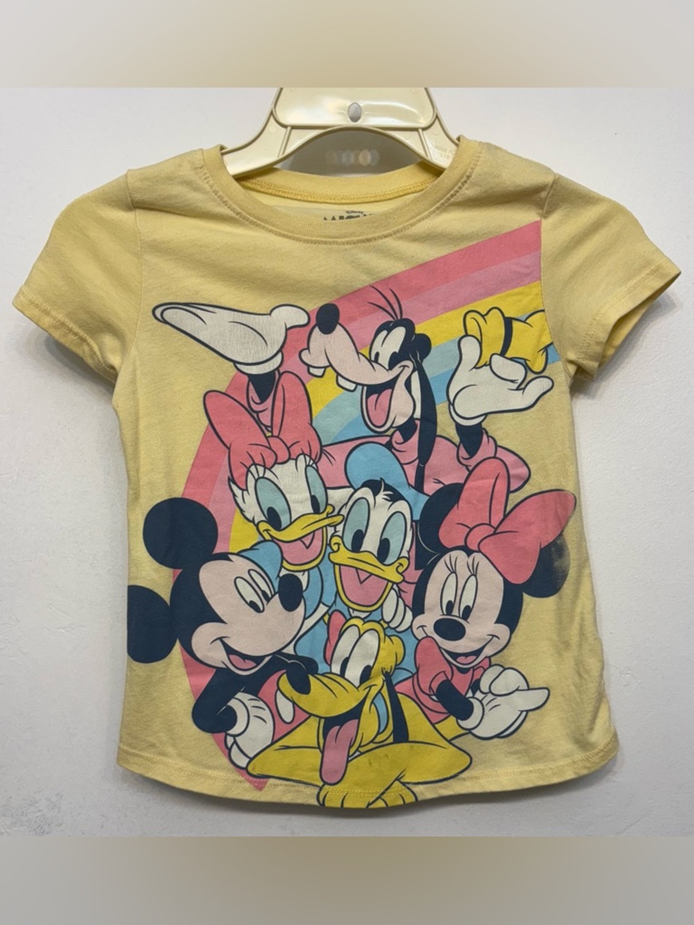Mickey &Friends Pastel Yellow Character Short Sleeve Graphic Tee Size Small 7-8